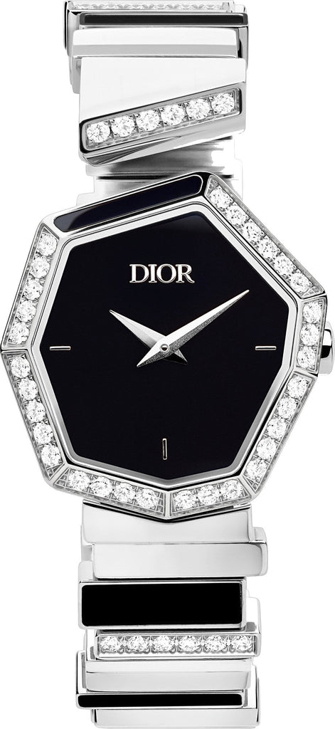 Dior Gem Dior Mother of Pearl Diamonds Black Dial Silver Steel Strap Watch for Women - CD18111X1058 Buy Now By Dior