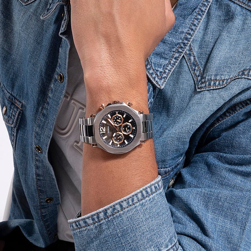 Guess Edge Chronograph Black Dial Silver Steel Strap Watch For Men - GW0539G1 Buy Now By Guess