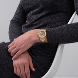 Guess Moonlight Multi Function Diamonds Gold Dial Gold Steel Strap Watch for Women - GW0320L2 Buy Now By Guess