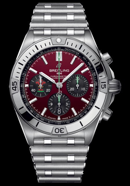 Breitling Chronomat B01 42 Six Nations Wales Red Dial Silver Steel Strap Watch for Men - AB0134A61K1A1 Buy Now By Breitling