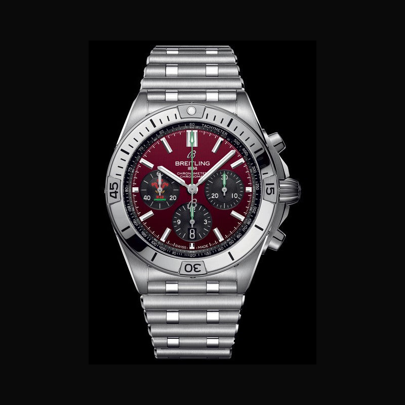 Breitling Chronomat B01 42 Six Nations Wales Red Dial Silver Steel Strap Watch for Men - AB0134A61K1A1 Buy Now By Breitling