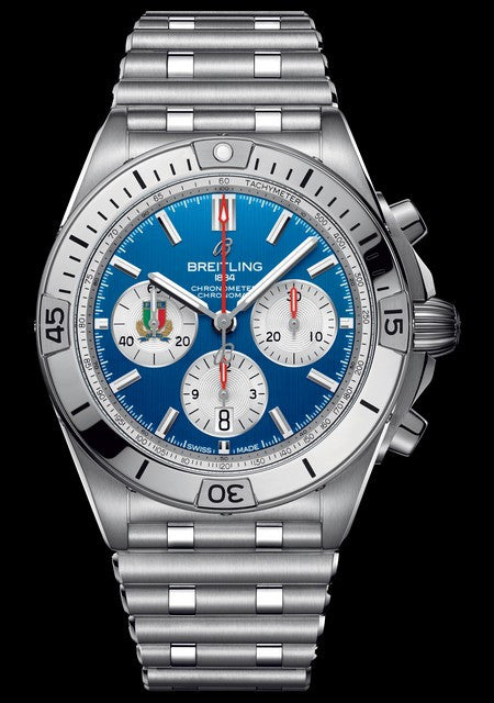 Breitling Chronomat B01 42 Six Nations Italy Blue Dial Silver Steel Strap Watch for Men - AB0134A41C1A1 Buy Now By Breitling