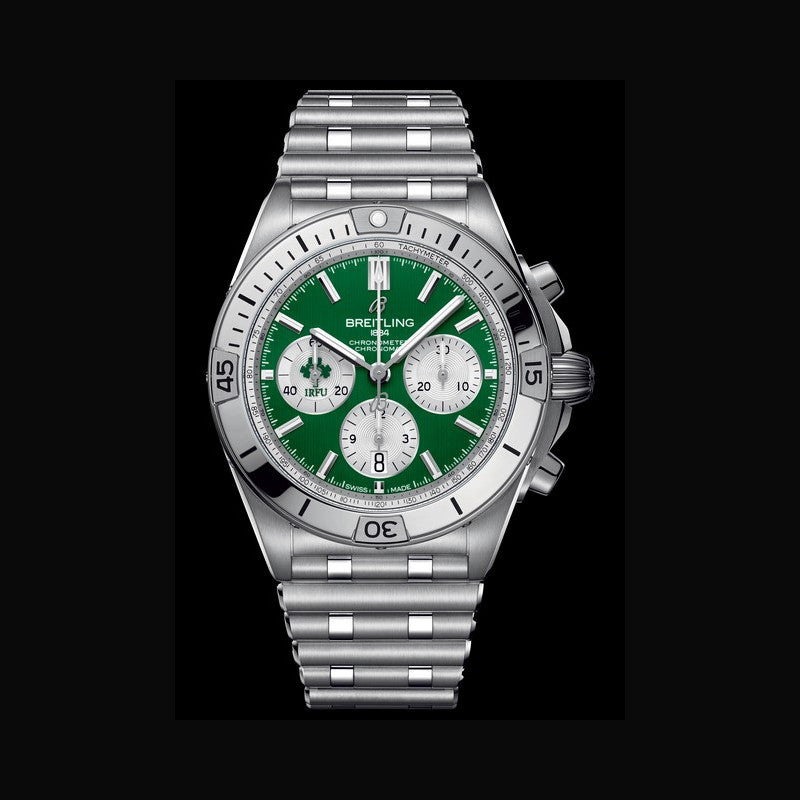 Breitling Chronomat B01 42 Six Nations Ireland Green Dial Silver Steel Strap Watch for Men - AB0134A91L1A1 Buy Now By Breitling