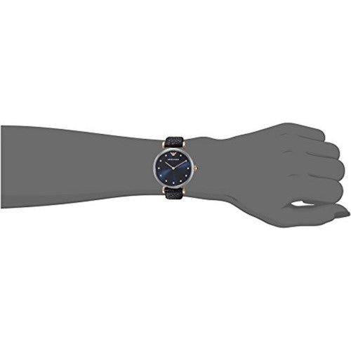 Emporio Armani Gianni T Bar Analog Blue Dial Black Leather Strap Watch For Women - AR1989 Buy Now By Emporio Armani