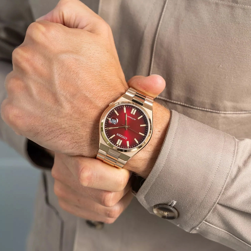Citizen Tsuyosa Automatic Red Dial Gold Steel Strap Watch For Men - NJ0153-82X Buy Now By Citizen