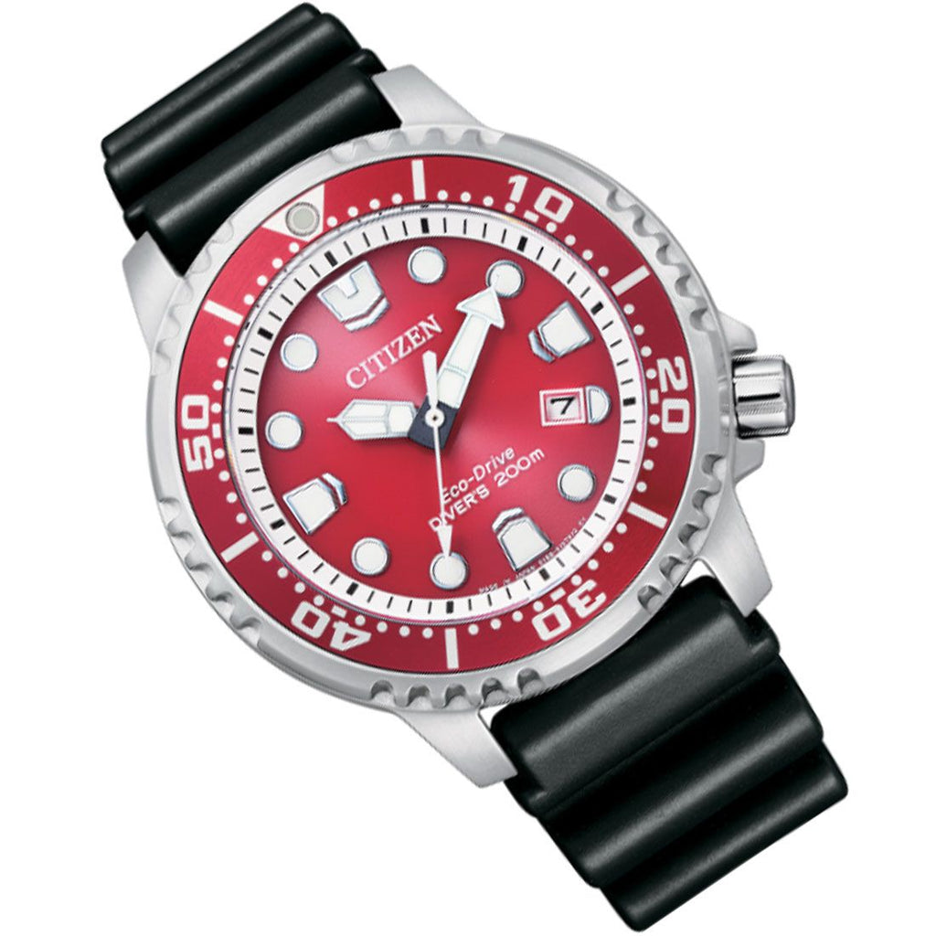 Citizen Eco Drive Promaster Marine Red Dial Black Rubber Strap Watch For Men - BN0159-15X Buy Now By Citizen