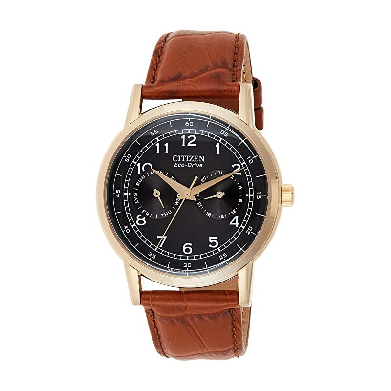 Citizen Eco Drive Multi Function Day & Date Black Dial Brown Leather Strap Watch For Men - AO9003-08E Buy Now By Citizen