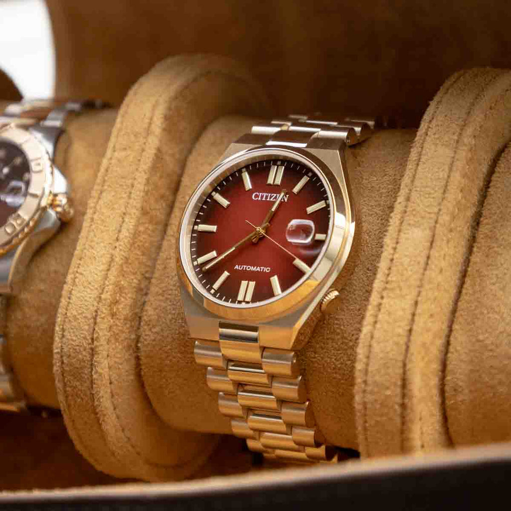 Citizen Tsuyosa Automatic Red Dial Gold Steel Strap Watch For Men - NJ0153-82X Buy Now By Citizen