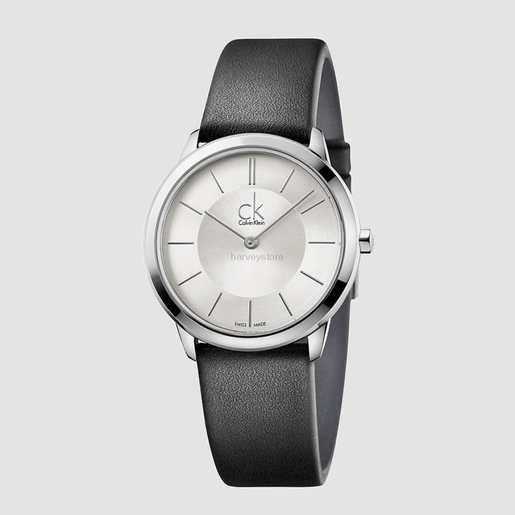 Calvin Klein Minimal Silver Dial Black Leather Strap Watch for Women - K3M221C6 Buy Now By Calvin Klein
