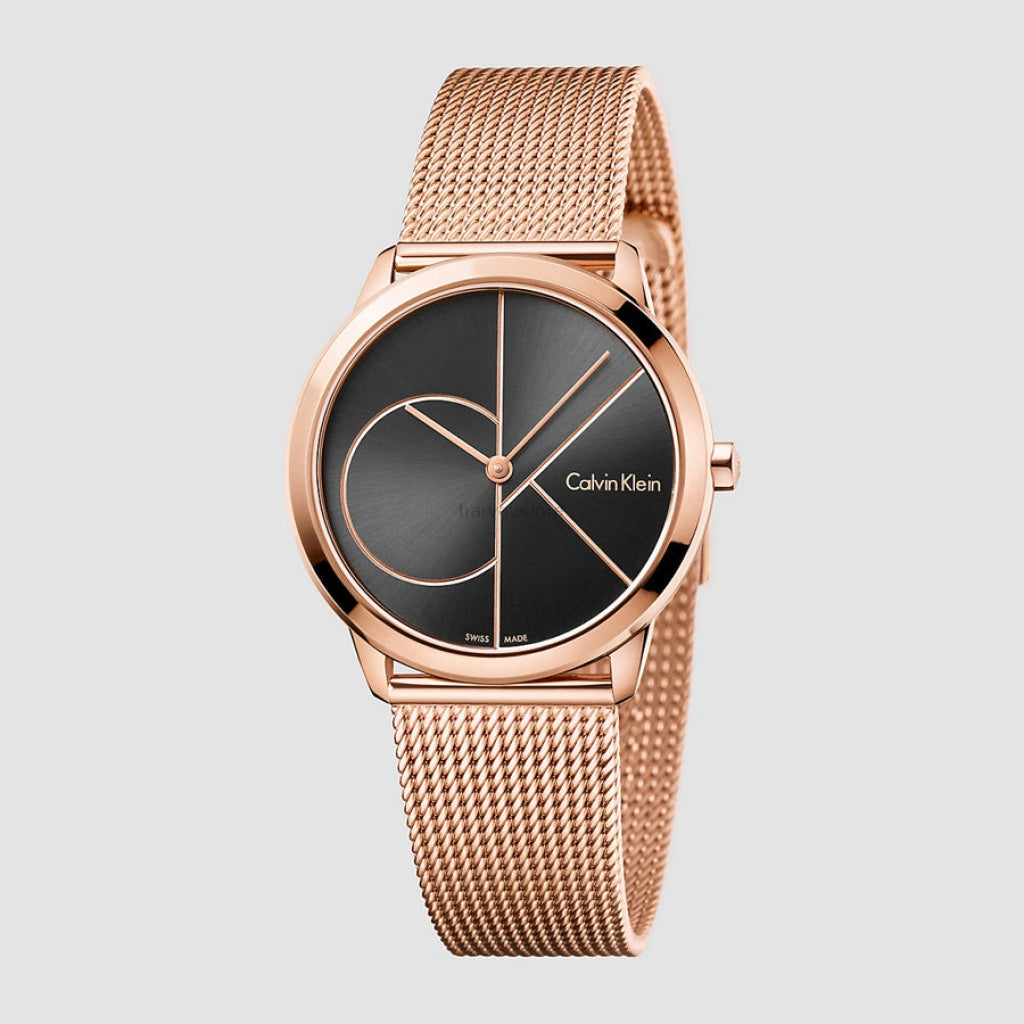 Calvin Klein Minimal Black Dial Rose Gold Mesh Bracelet Watch for Men - K3M22621 Buy Now By Calvin Klein
