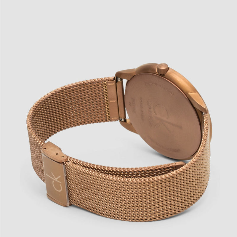 Calvin Klein Minimal Quartz Pink Gold Dial Pink Gold Mesh Bracelet Watch for Men - K3M11TFK Buy Now By Calvin Klein
