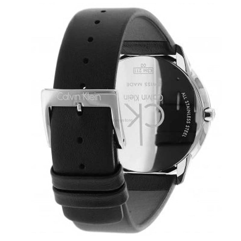 Calvin Klein Minimal Silver Dial Black Leather Strap Watch for Men - K3M211CY Buy Now By Calvin Klein