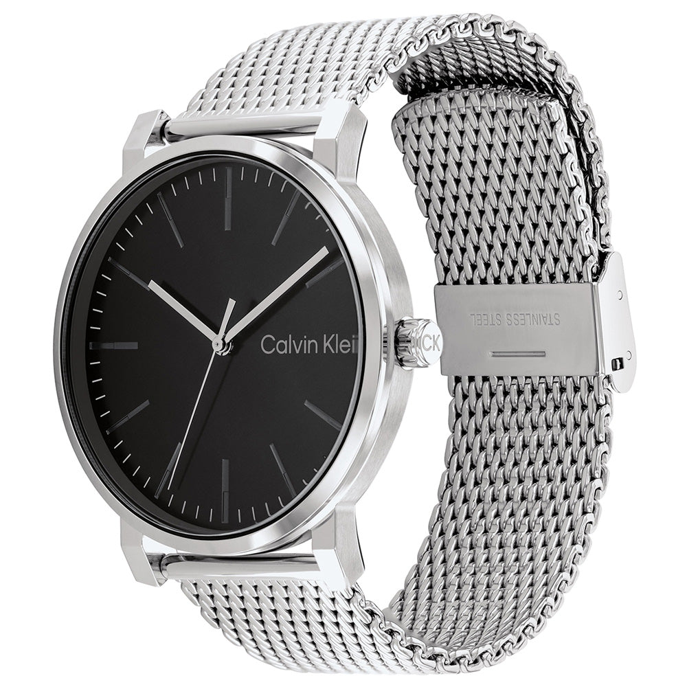 Calvin Klein Surround Black Dial Silver Mesh Bracelet Watch for Men - K3W21121 Buy Now By Calvin Klein
