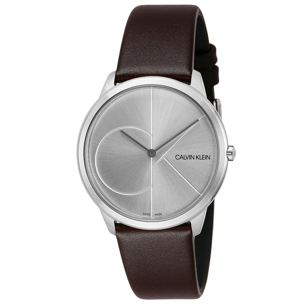 Calvin Klein Minimal Silver Dial Brown Leather Strap Watch for Men - K3M211G6 Buy Now By Calvin Klein