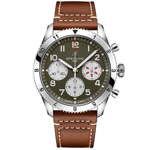 Breitling Avi Chronograph 42 Curtiss Warhawk Green Dial Brown Leather Strap Watch for Men - A233802A1L1X1 Buy Now By Breitling