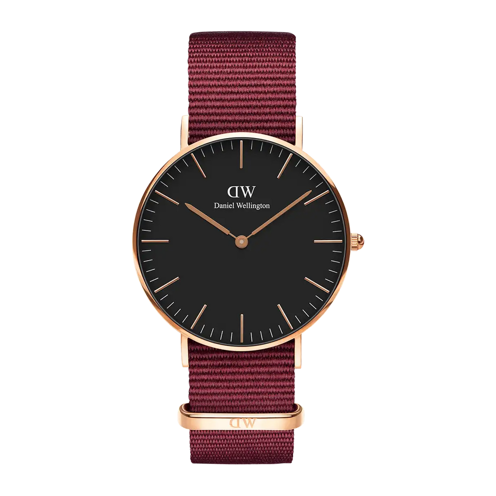 Daniel Wellington Classic Roselyn Black Dial Maroon Nylon Strap Watch For Women - DW00100273 Buy Now By Daniel Wellington
