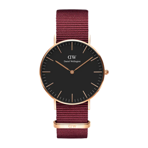 Daniel Wellington Classic Roselyn Black Dial Maroon Nylon Strap Watch For Women - DW00100273 Buy Now By Daniel Wellington
