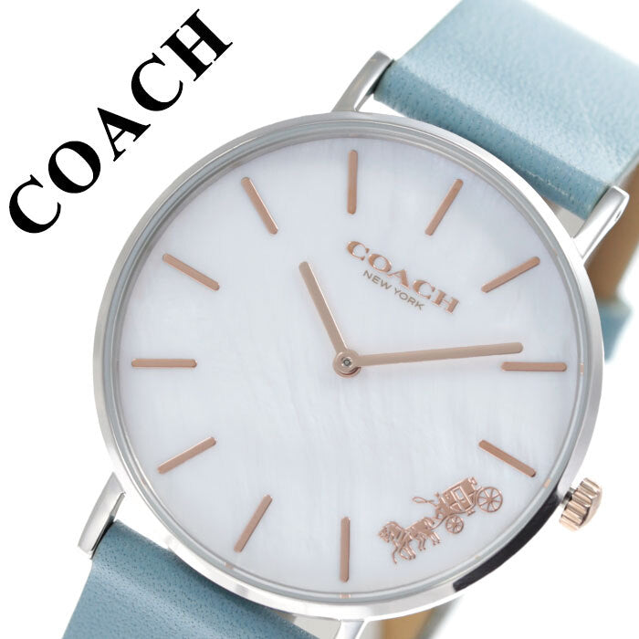 Coach Perry Mother of Pearl White Dial Blue Leather Strap Watch for Women - 14503271 Buy Now By Coach