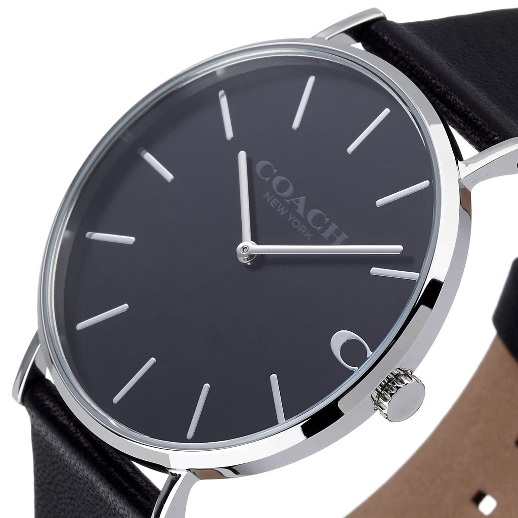 Coach Charles Black Dial Black Leather Strap Watch for Men - 14602149 Buy Now By Coach