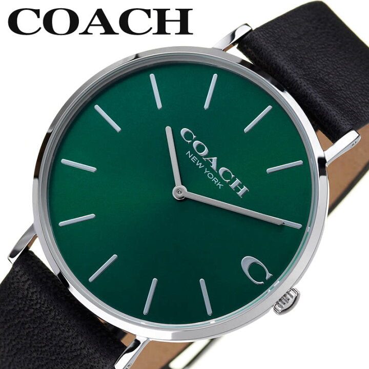 Coach Charles Green Dial Black Leather Strap Watch for Men - 14602436 Buy Now By Coach
