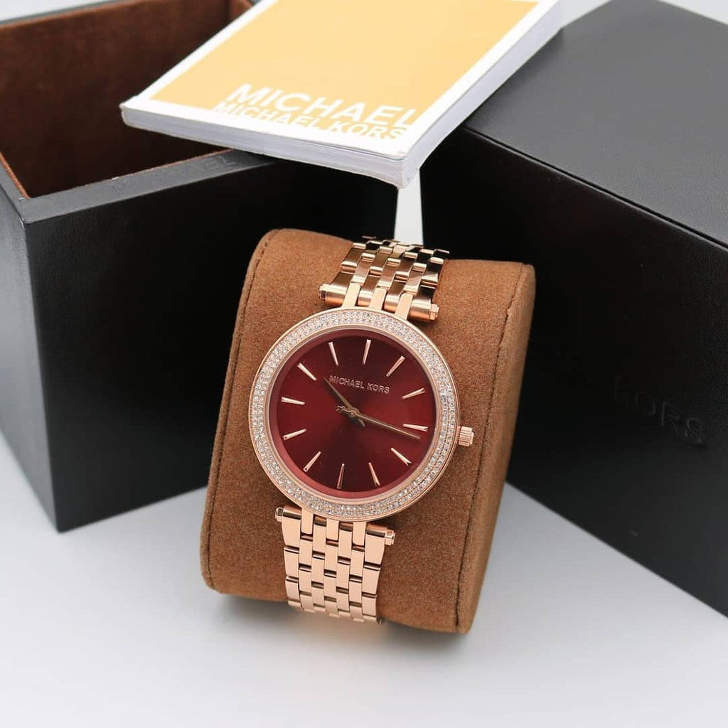 Michael Kors Darci Red DIal Rose Gold Stainless Steel Strap Watch for Women - MK3378 Buy Now By Michael Kors