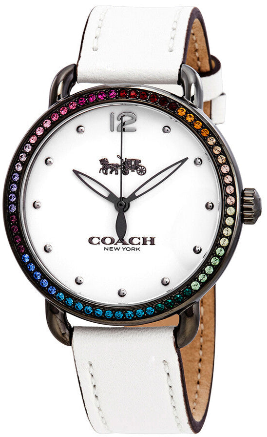 Coach Delancey Crystals White Dial White Leather Strap Watch For Women - 14502888 Buy Now By Coach