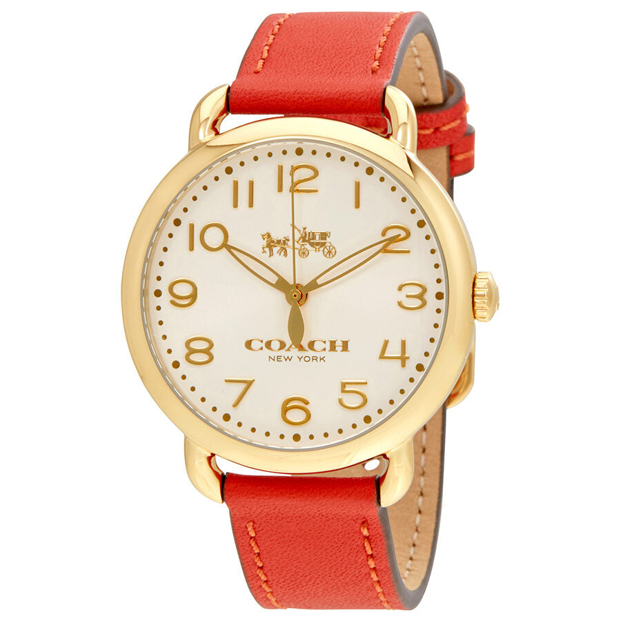 Coach Delancey Ivory Dial Orange Leather Strap Watch for Women - 14502719 Buy Now By Coach