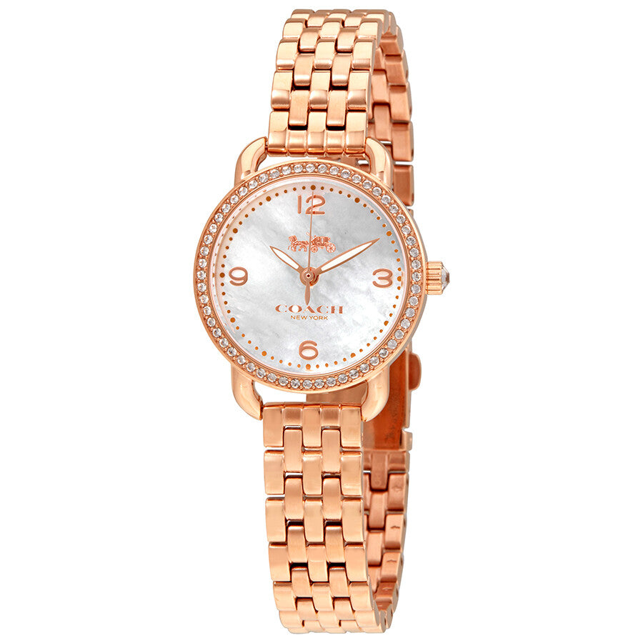 Coach Delancey Mother of Pearl White Dial Rose Gold Steel Strap Watch for Women - 14502479 Buy Now By Coach