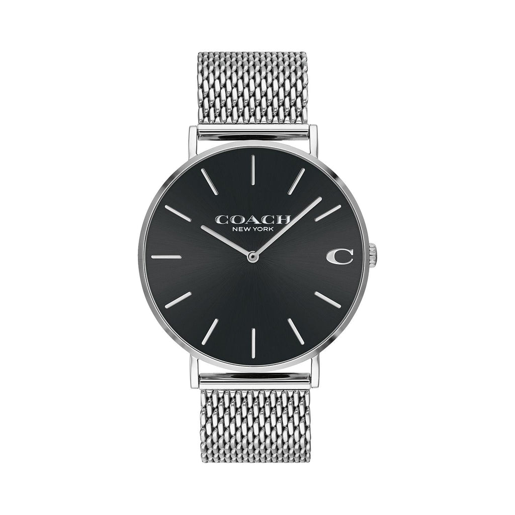 Coach Charles Black Dial Silver Mesh Bracelet Watch for Men - 14602144 Buy Now By Coach