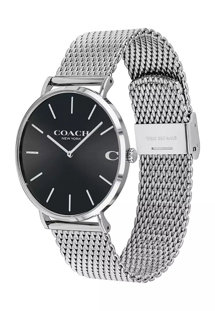Coach Charles Black Dial Silver Mesh Bracelet Watch for Men - 14602144 Buy Now By Coach