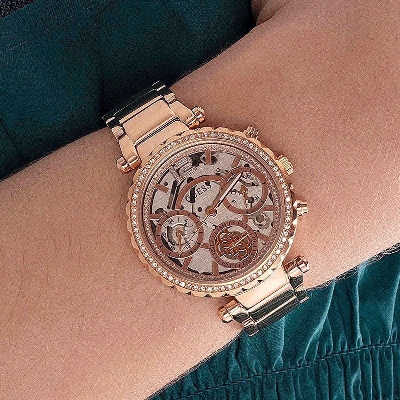 Guess Solstice Diamonds Rose Gold Dial Rose Gold Steel Strap Watch for Women - GW0403L3 Buy Now By Guess