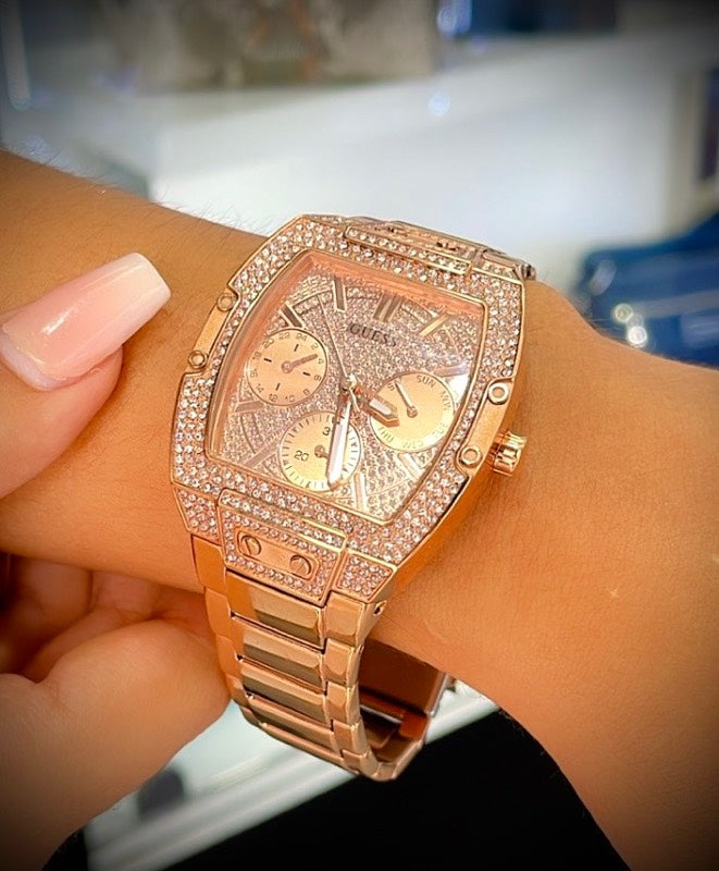 Guess Raven Diamonds Rose Gold Dial Rose Gold Steel Strap Watch for Women - GW0104L3 Buy Now By Guess