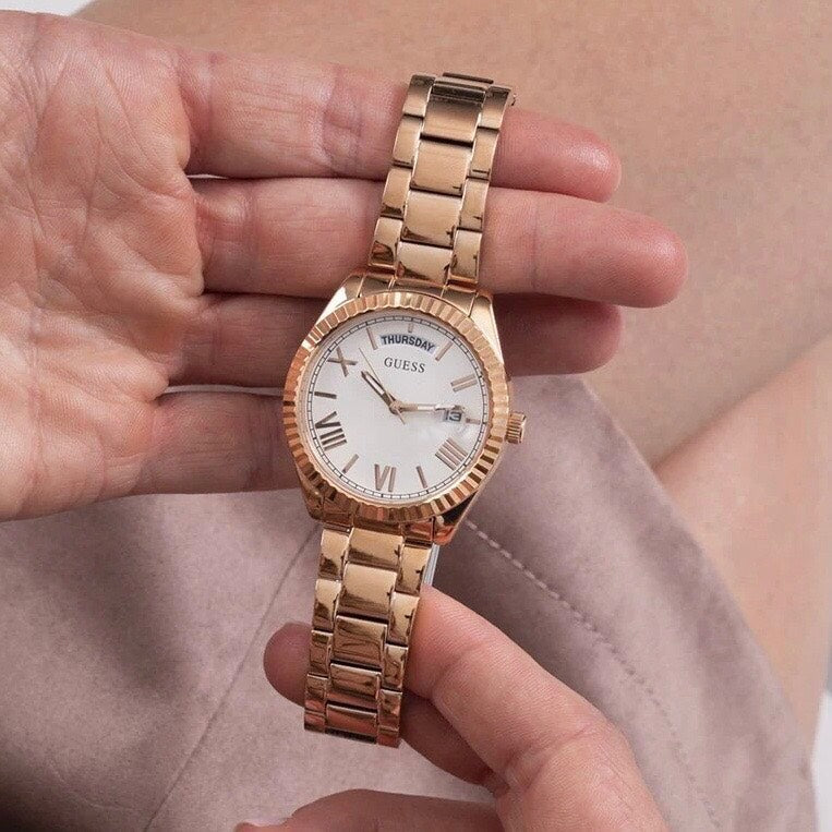 Guess Luna White Dial Rose Gold Steel Strap Watch for Women - GW0308L3 Buy Now By Guess