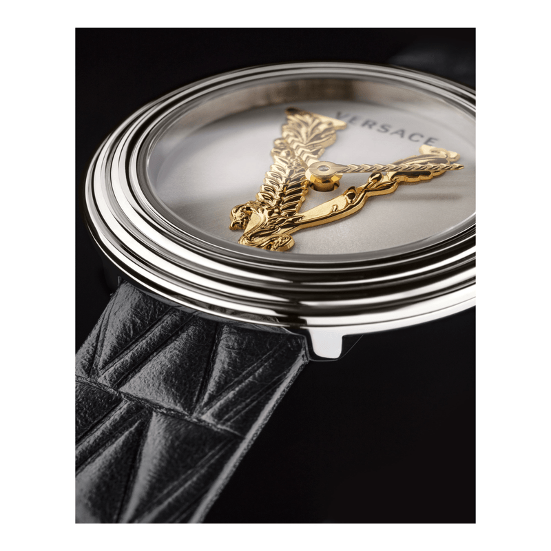 Versace Virtus Quartz White Dial Black Leather Strap Watch For Women - VET300421 Buy Now By Versace