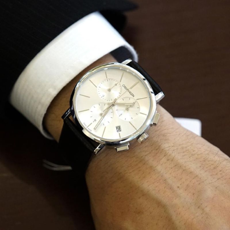 Calvin Klein Posh Silver Dial Black Leather Strap Watch for Men - K8Q371C6 Buy Now By Calvin Klein