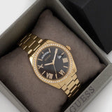 Guess Luna Diamonds Black Dial Gold Steel Strap Watch for Women - GW0307L2 Buy Now By Guess