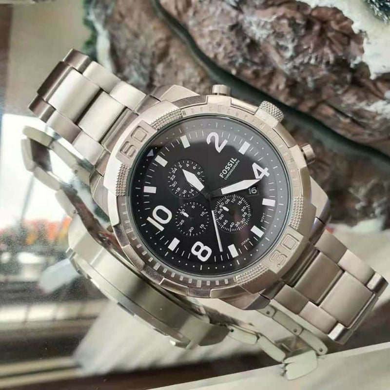 Fossil Bronson Chronograph Black Dial Silver Steel Strap Watch for Men - FS5710 Buy Now By Fossil