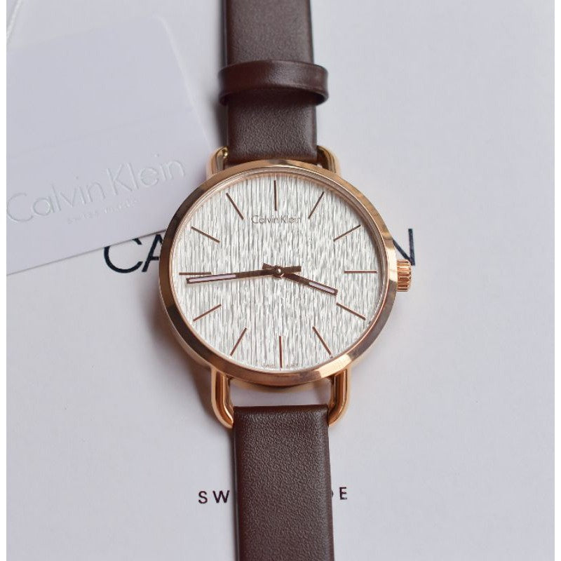 Calvin Klein Even White Dial Brown Leather Strap Watch for Women - K7B236G6 Buy Now By Calvin Klein