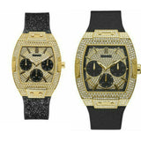 Guess Raven Diamonds Champagne Dial Black Rubber Strap Watch For Women - GW0105L2 Buy Now By Guess