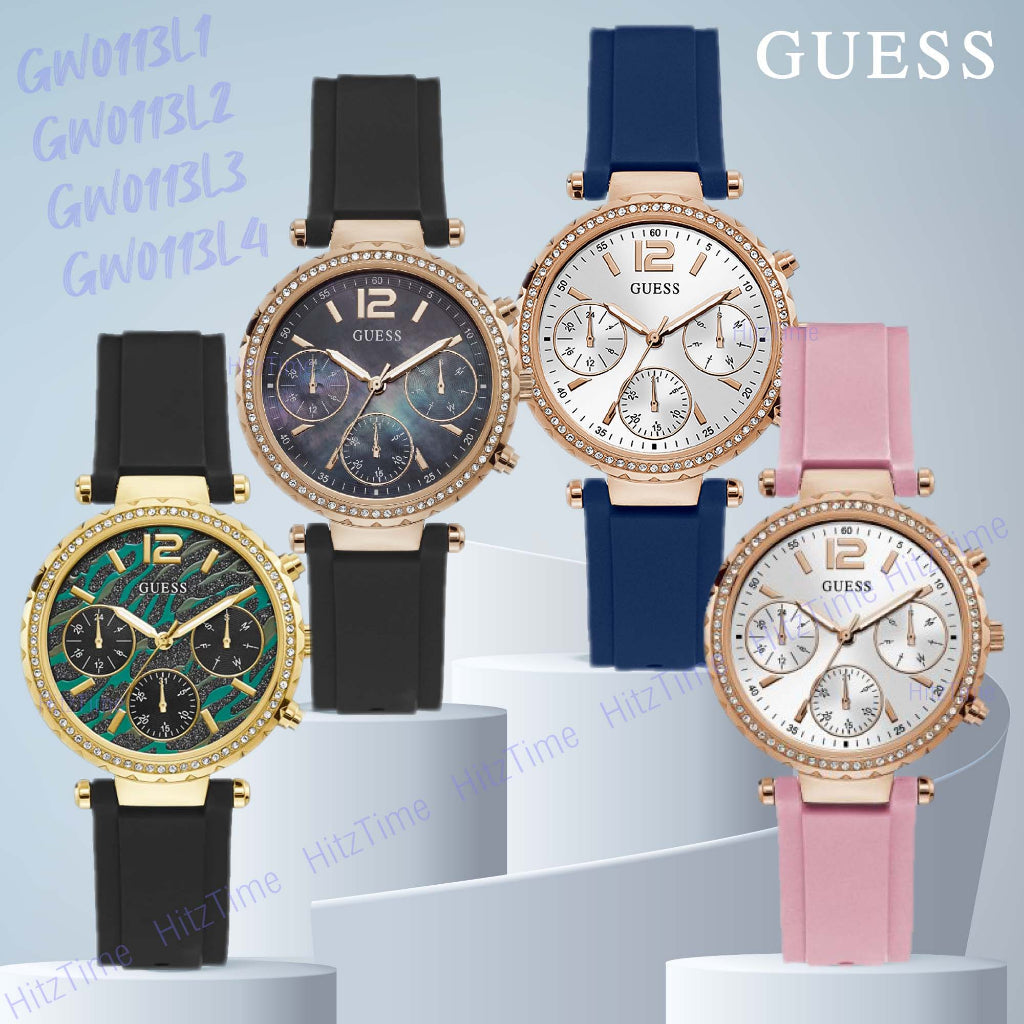 Guess Solstice Diamonds Silver Dial Blue Rubber Strap Watch for Women - GW0113L3 Buy Now By Guess