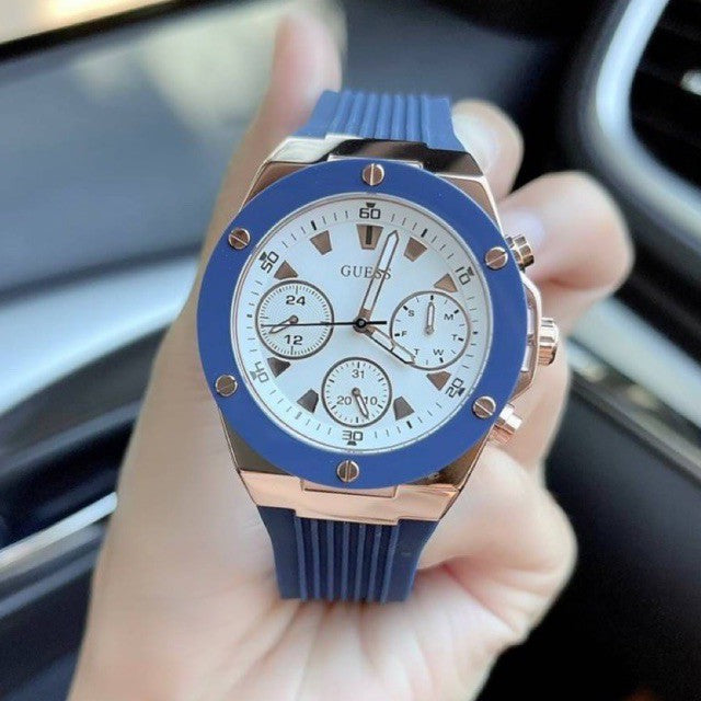 Guess Athena White Dial White Dial Blue Rubber Strap Watch For Women - GW0030L5 Buy Now By Guess