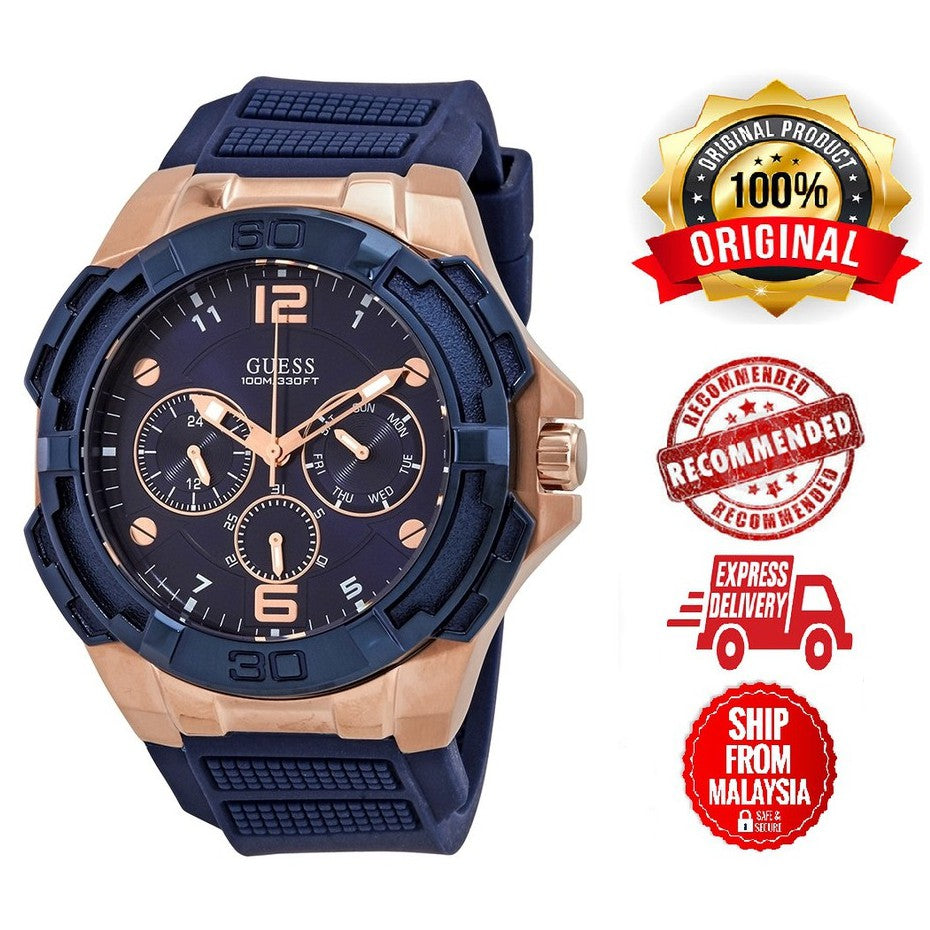 Guess Genesis Quartz Blue Dial Blue Silicone Strap Watch For Men - W1254G3 Buy Now By Guess