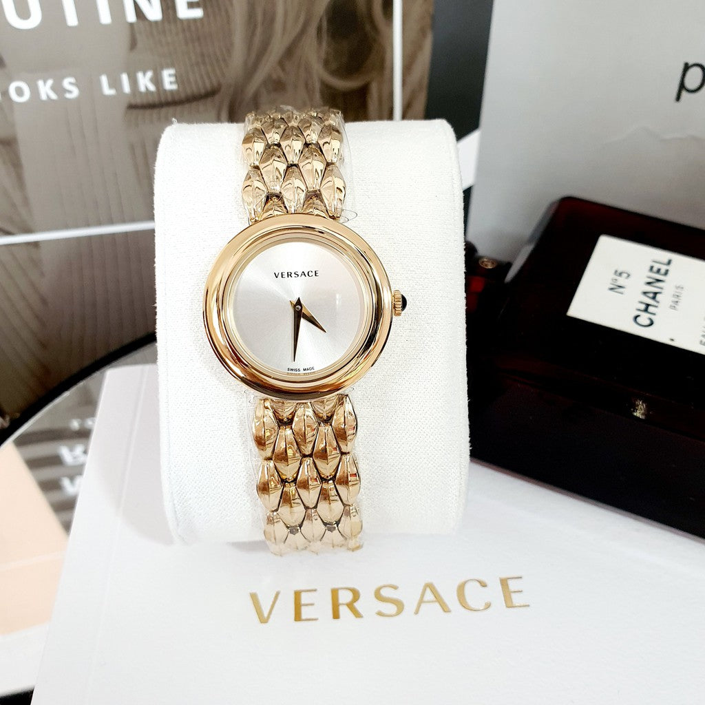 Versace V-Flare Quartz Silver Dial Gold Steel Strap Watch for Women - VEBN00718 Buy Now By Versace