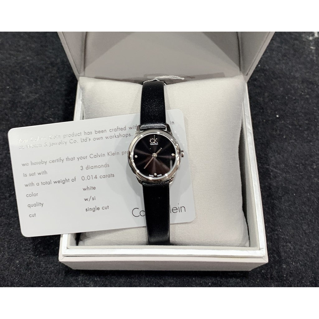 Calvin Klein Minimal Black Dial Black Leather Strap Watch for Women - K3M231CS Buy Now By Calvin Klein