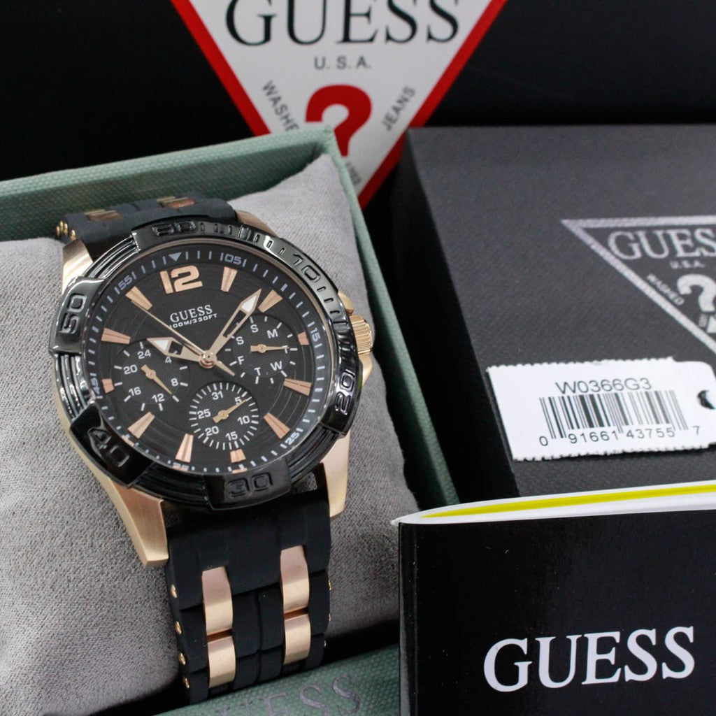 Guess Oasis Black Dial Two Tone Steel Strap Watch for Men - W0366G3 Buy Now By Guess