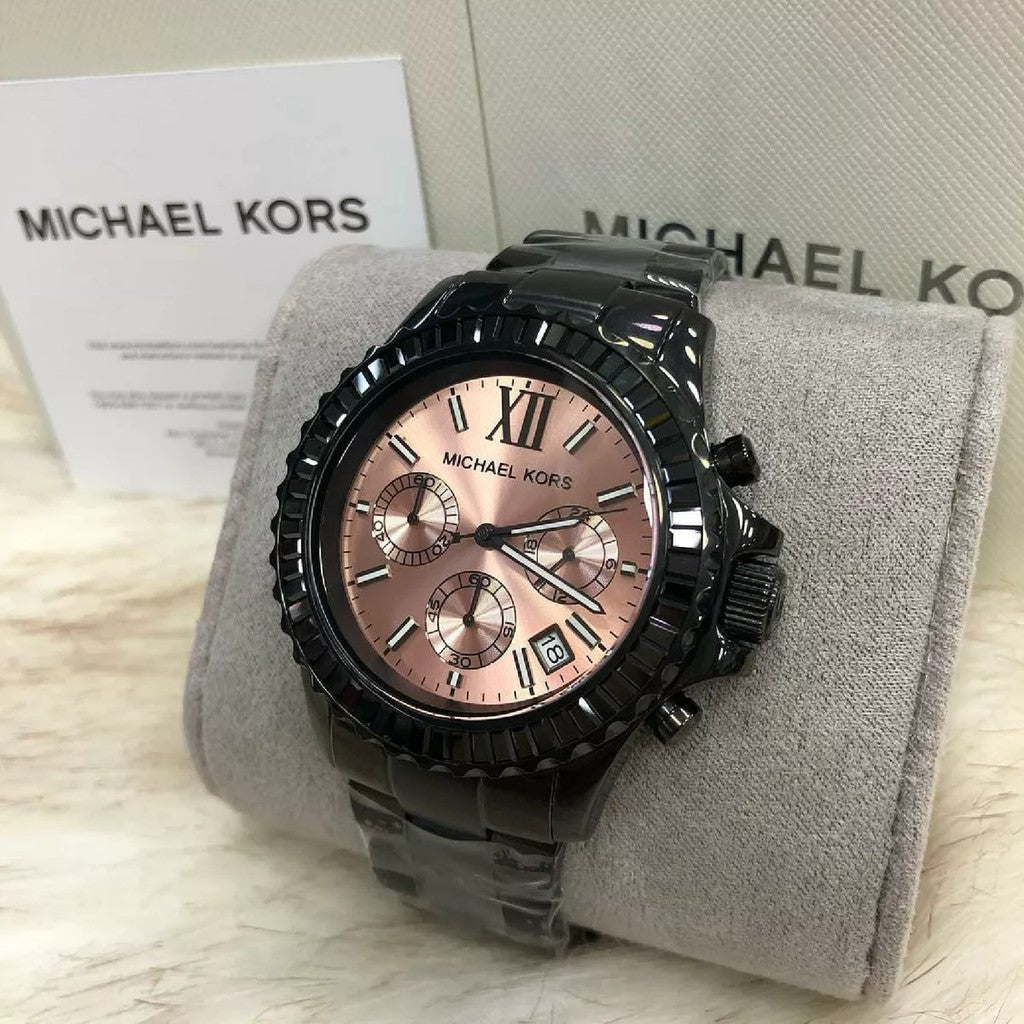 Michael Kors Everest Quartz Rose Gold Dial Black Steel Strap Watch For Women - MK5872 Buy Now By Michael Kors
