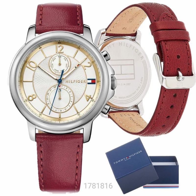 Tommy Hilfiger Claudia White Dial Red Leather Strap Watch for Women - 1781816 Buy Now By Tommy Hilfiger
