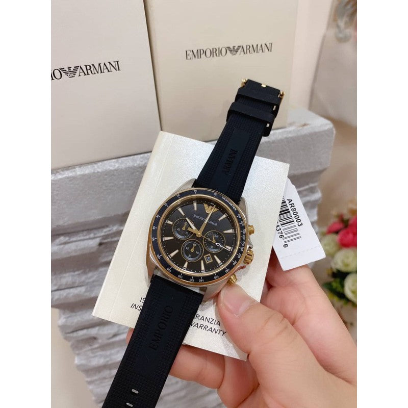 Emporio Armani Sigma Chronograph lack Dial Black Rubber Strap Watch For Men - AR80003 Buy Now By Emporio Armani