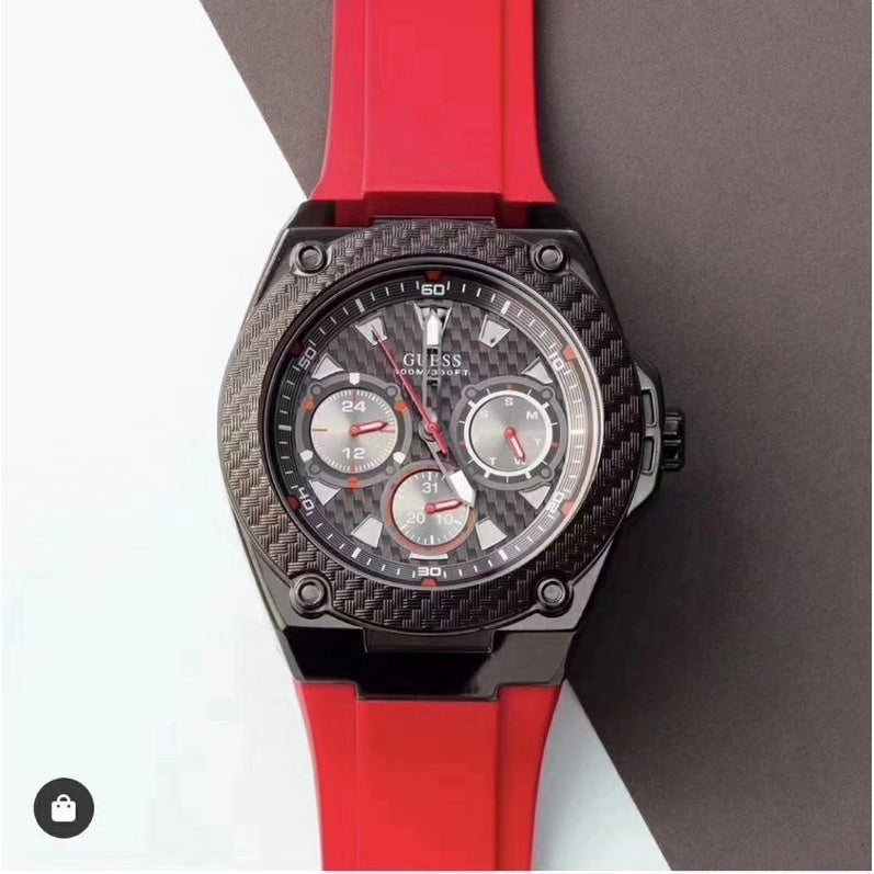 Guess Legacy Black Dial Red Silicone Strap Watch for Men - W1049G6 Buy Now By Guess