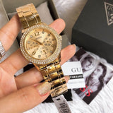 Guess Bedazzle Diamonds Gold Dial Gold Steel Strap Watch For Women - W1097L2 Buy Now By Guess